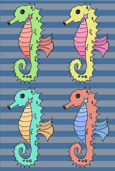 Seahorse kreslené vektorové ilustrace sada — Stockový vektor