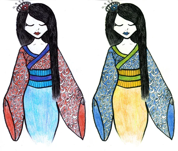 Ilustración geisha dibujada a mano —  Fotos de Stock
