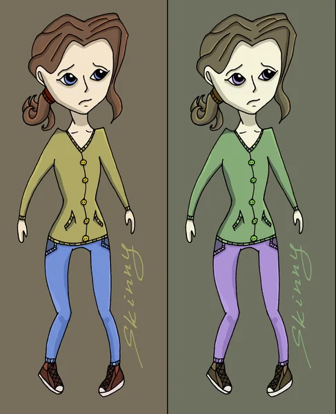 Anorexia menina vetor ilustração — Vetor de Stock