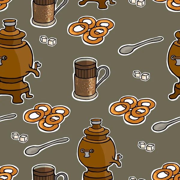 Russian tea ceremony vector seamless pattern illustration — Stock Vector