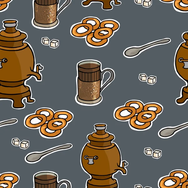 Russian tea ceremony vector seamless pattern illustration