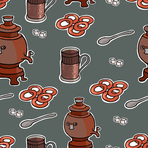 Russian tea ceremony vector seamless pattern illustration
