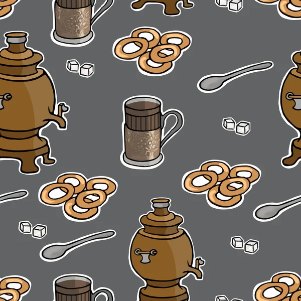 Russian tea ceremony vector seamless pattern illustration
