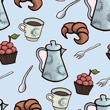 İngilizce çay töreni vektör Dikişsiz desen çizim