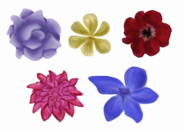 Retro çiçek set fivevector illüstrasyon