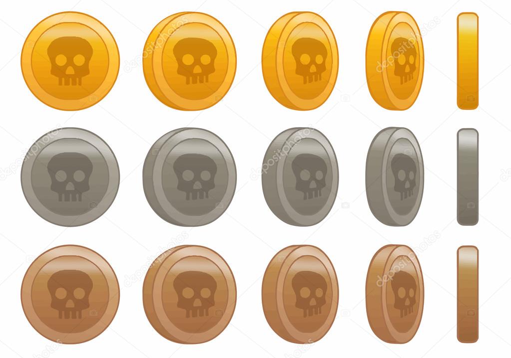 Game coin skull animation set vector illustration. Made with love