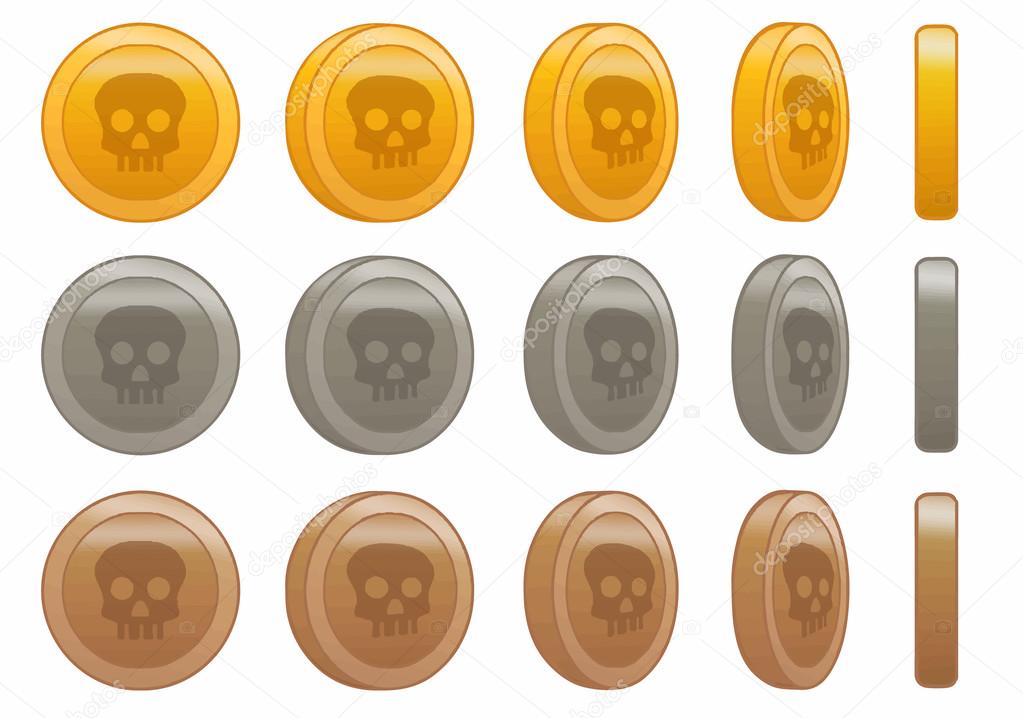 game coin skull animation set vector illustration