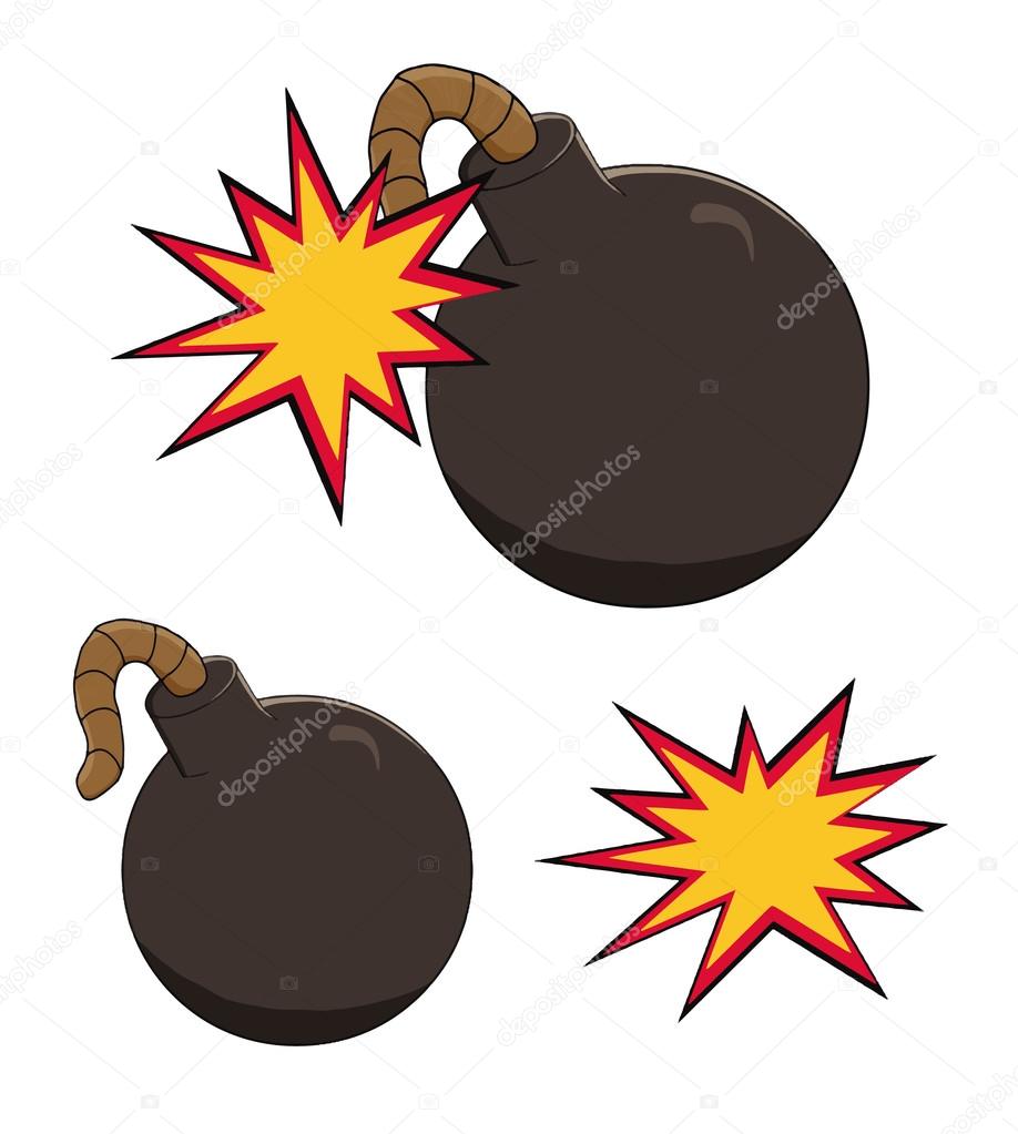 Illustration of a cartoon bomb icon about to explode with burning wick, isolated