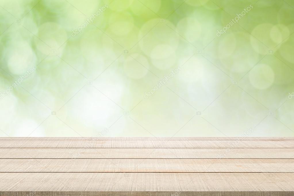 wood table top panel on green background