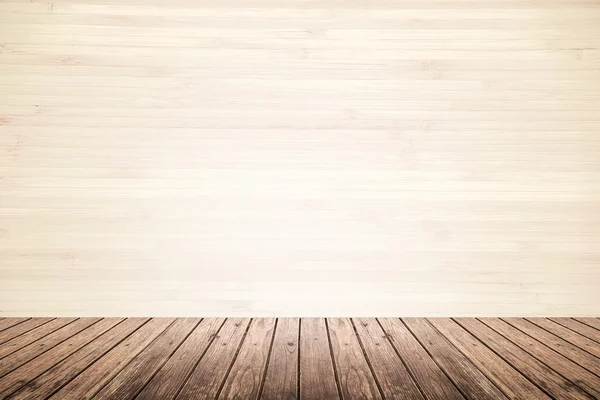 Empty room of beige wall and wooden floor — Stock Photo, Image