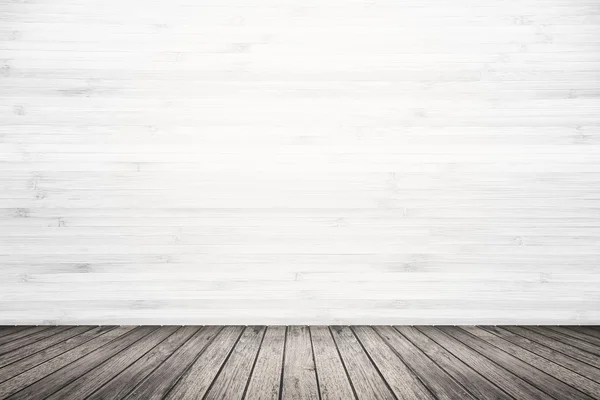 Chambre vide de mur blanc et plancher en bois — Photo