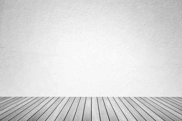 Lege ruimte van witte muur en houten vloer — Stockfoto