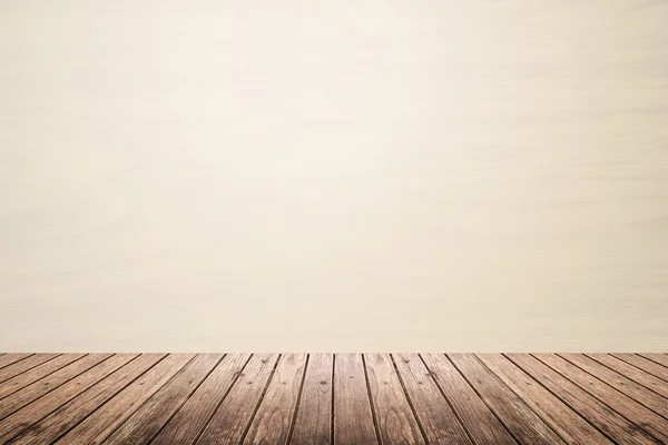 Empty room of beige wall and wooden floor — Stock Photo, Image