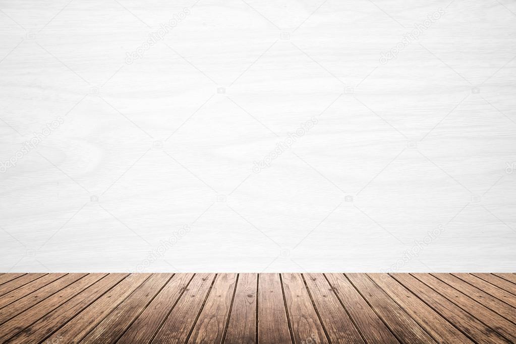 Empty room of white wall and wooden floor