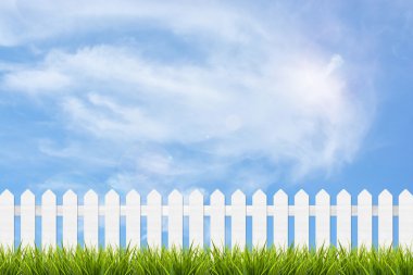 çim ve mavi gökyüzü ve bulutlar altında çit