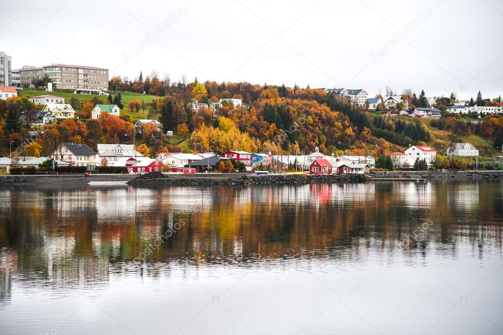 Akureyri in autumn of Iceland