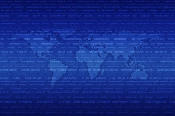 Digital Världskarta över binär kod blå bakgrund, delar av — Stockfoto