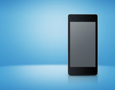 Hafif mavi backgrou boş gri ekran ile modern akıllı telefon