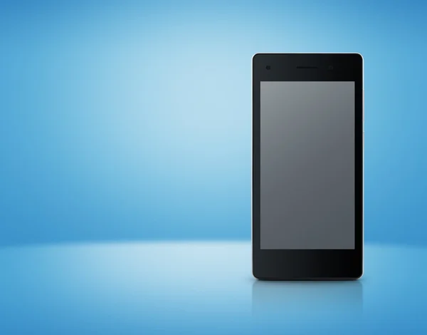 Сучасний смартфон з порожнім сірим екраном на блакитному фоні — стокове фото