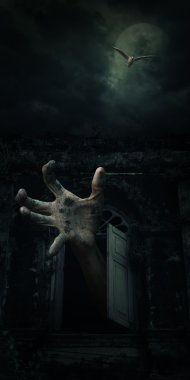 Zombi el ile kuş uçmak ove eski antik penceresinden dışarı yükselen