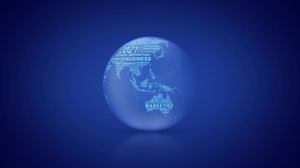 2021 Start Ícone Negócio Com Palavras Mapa Mundo Girando Fundo — Vídeo de Stock