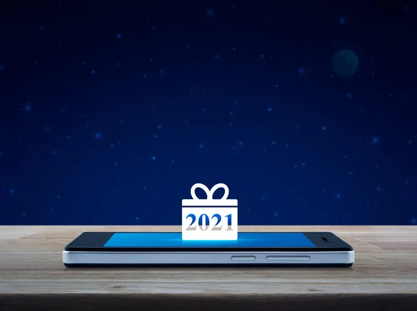 Caixa Presente Feliz Ano Novo 2021 Ícone Plano Tela Telefone — Fotografia de Stock