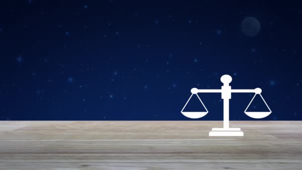 Закон Плоской Иконки Деревянном Столе Над Фантазией Ночного Неба Луны — стоковое видео