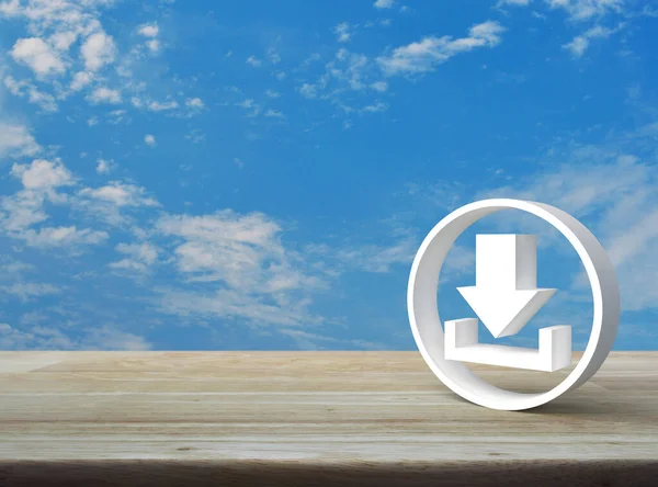 Descargar Icono Plano Mesa Madera Sobre Cielo Azul Con Nubes — Foto de Stock