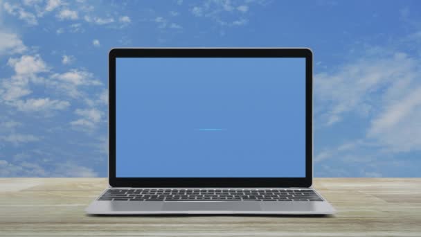 Law Plochý Ikona Moderním Notebooku Monitor Obrazovka Dřevěném Stole Přes — Stock video
