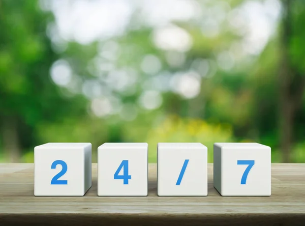 Letter White Block Cubes Wooden Table Blur Green Tree Park — Stock Photo, Image