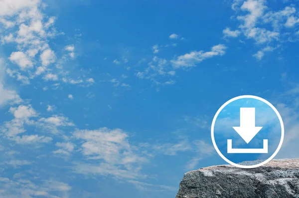 Descargar Icono Plano Montaña Roca Sobre Cielo Azul Con Nubes — Foto de Stock