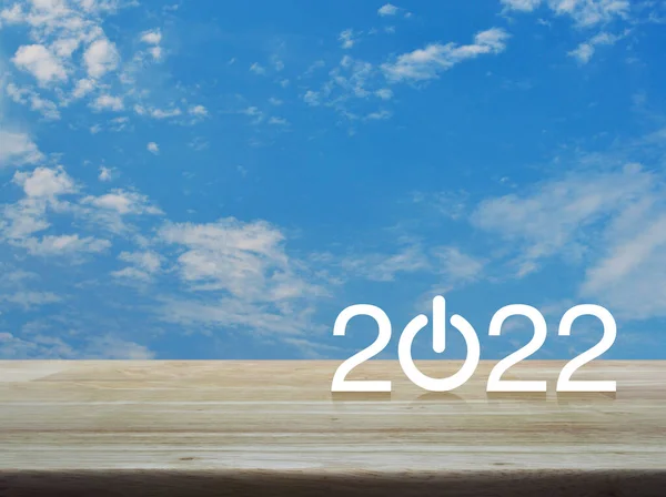 2022 Iniciar Negocio Icono Plano Mesa Madera Sobre Cielo Azul — Foto de Stock