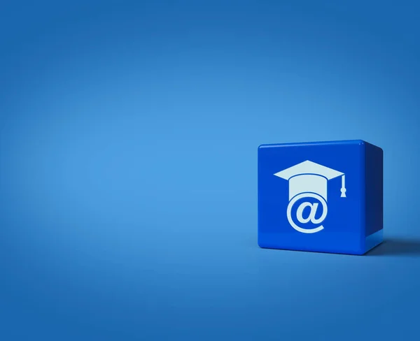 3d rendering, illustration of e-learning icon on block cubes on blue background, Business study online concept
