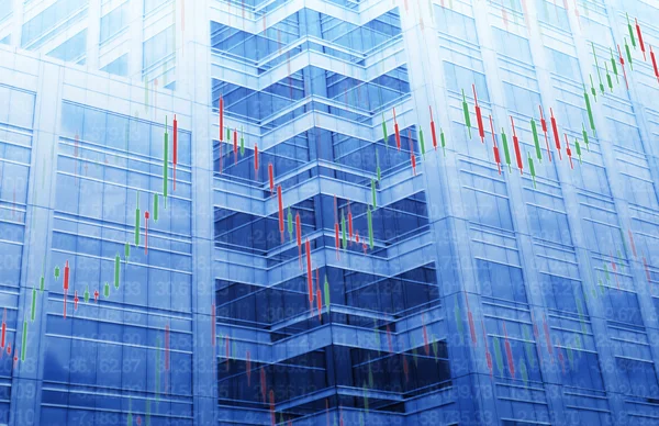 Stock Market Chart on Blue Tower — Stock Photo, Image