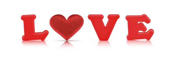 Rode liefde alfabet en stof hart met uitknippad — Stockfoto