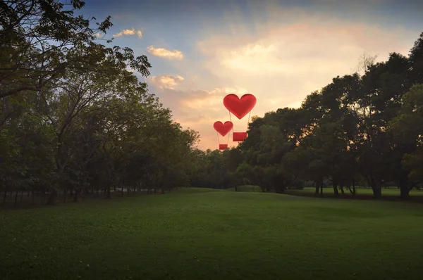 Heart shape air balloon on sky in park — Stock Photo, Image