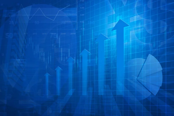 Testa di freccia con grafico finanziario e grafici sullo sfondo della città — Foto Stock