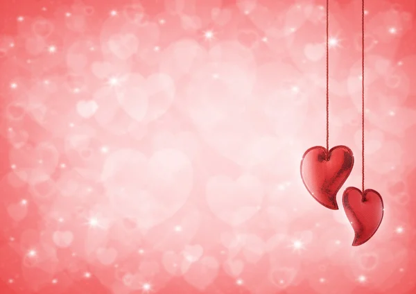 Corazón amor decoración en borroso corazón rojo bokeh para San Valentín —  Fotos de Stock