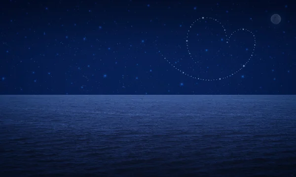 Älska hjärtat från vackra ljusa stjärnor på fantasy himlen och månen — Stockfoto
