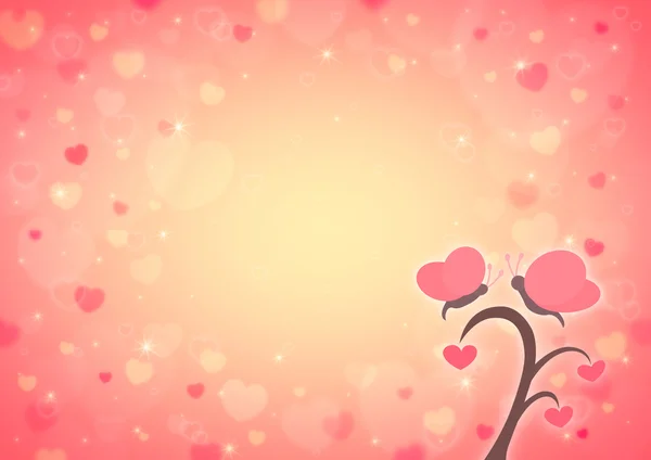 Farfalla e amore cuore albero cartone animato su sfocatura luce cuore rosso bo — Foto Stock