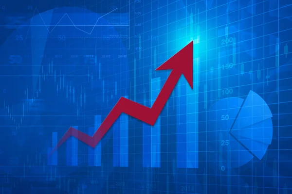 Piros nyíl fejét pénzügyi ábra és grafikon, üzleti siker — Stock Fotó