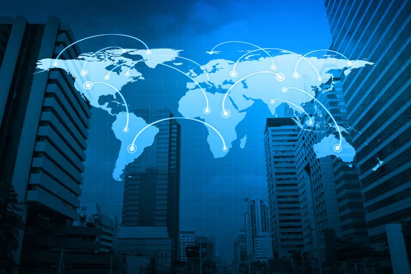 Global business connection concept on city, Elements of this ima — Stock Photo, Image