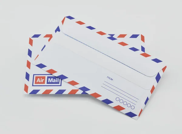 Пачка конвертов авиапочты на белом фоне — стоковое фото