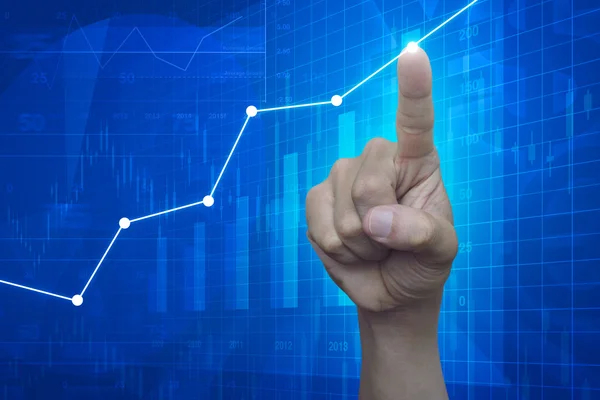 Hand point to graph on financial and business chart and graphs — Stock Photo, Image