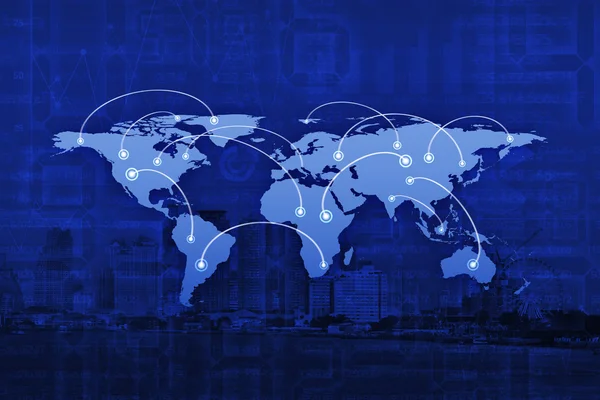 Concepto global de conexión de negocios en la ciudad, Elementos de esta ima — Foto de Stock