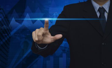 İşadamı acil düğmesi ile temas sanal ekranlarda, int
