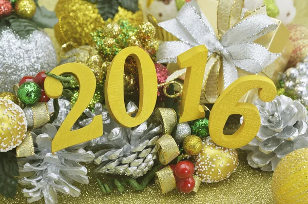 2016 nowy rok ozdoba z ozdoba na złoto backgro — Zdjęcie stockowe