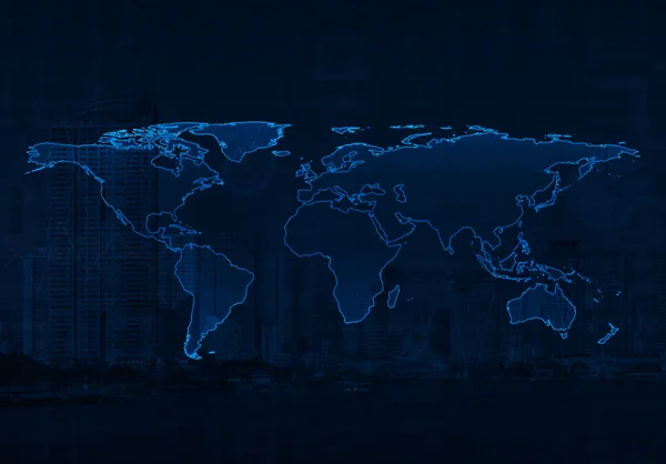 Şehir ve business grafik arka planı, Elem haritada ışık mavi dünya — Stok fotoğraf