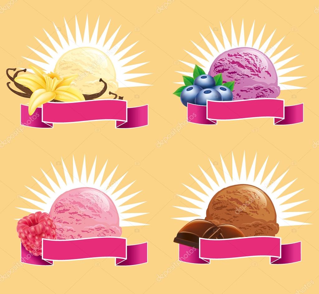 Ice cream blueberry, raspberry, vanilla, chocolate Stock Vector Image