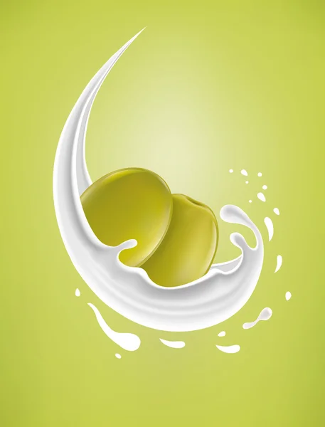 Fresh milk splash with olive — Stock Vector